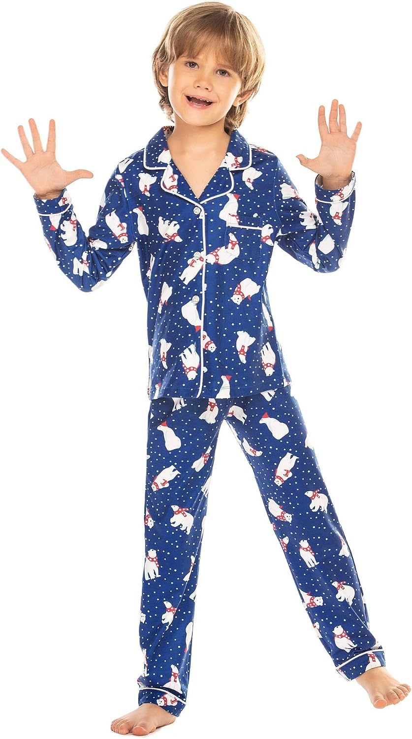 image:imageEkouaer Christmas Family Matching Pajamas Long Sleeve Button Down Pj SetBluePolar Bear