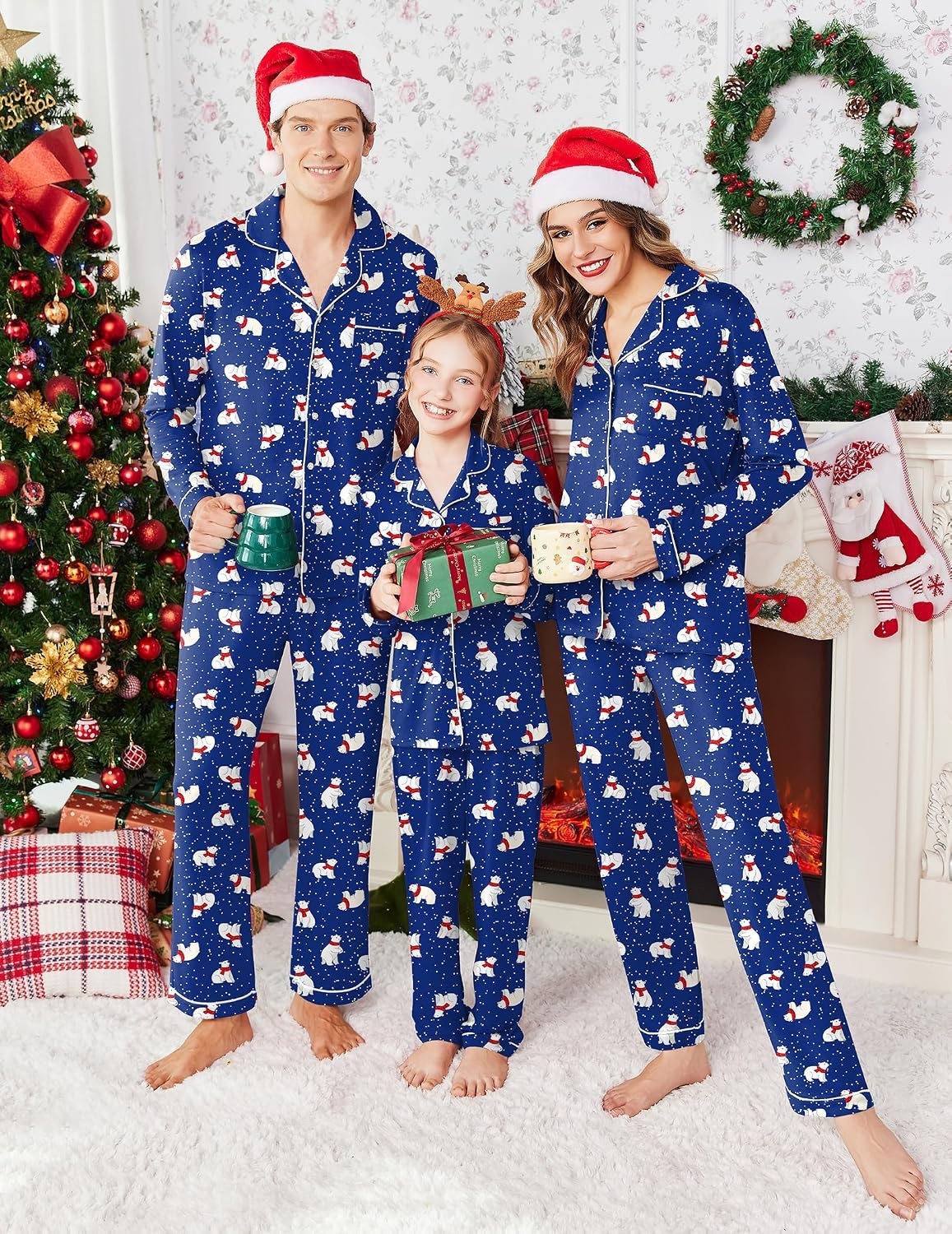 image:imageEkouaer Christmas Family Matching Pajamas Long Sleeve Button Down Pj SetBluePolar Bear