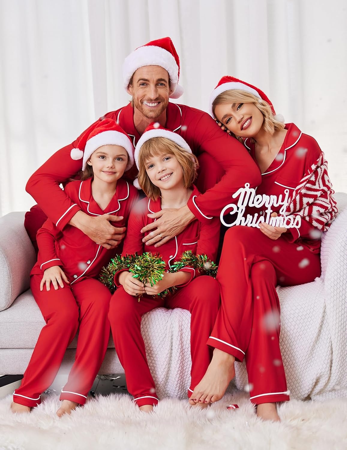 image:imageEkouaer Christmas Family Matching Pajamas Long Sleeve Button Down Pj SetChristmas Red