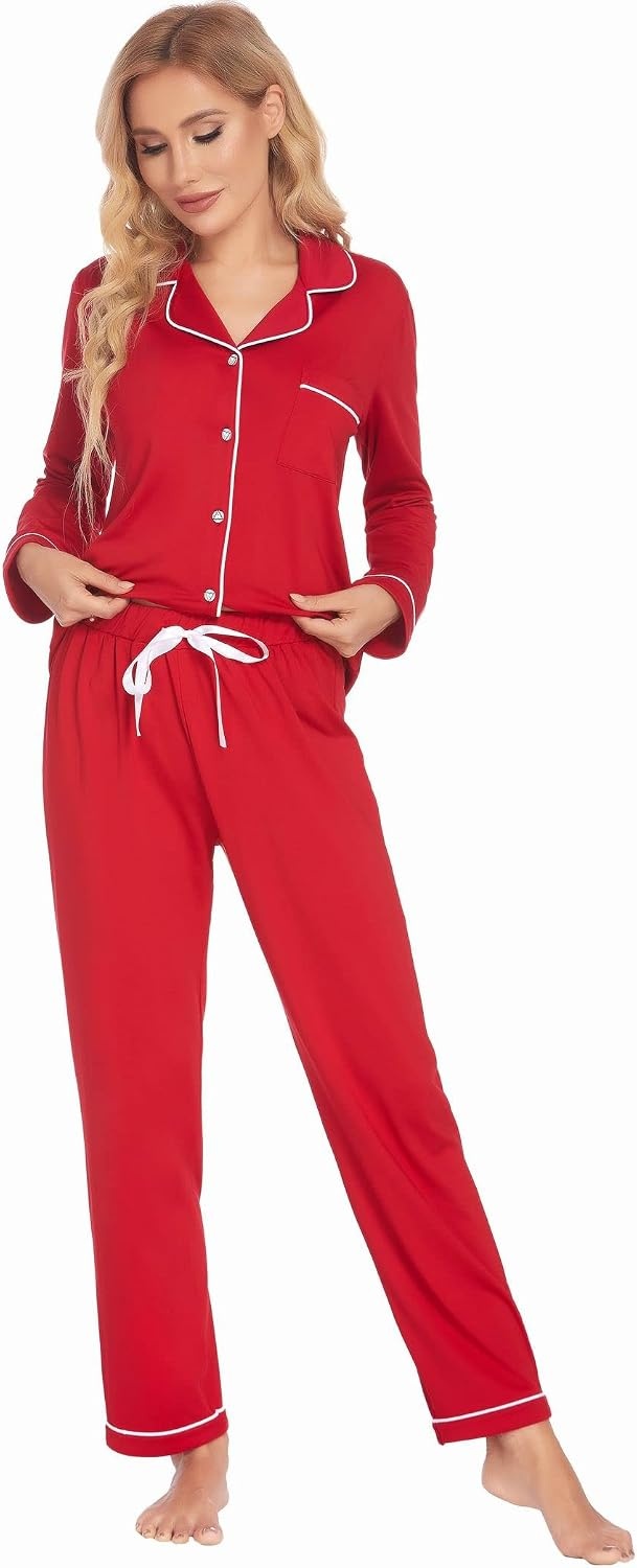 image:imageEkouaer Christmas Family Matching Pajamas Long Sleeve Button Down Pj SetChristmas Red