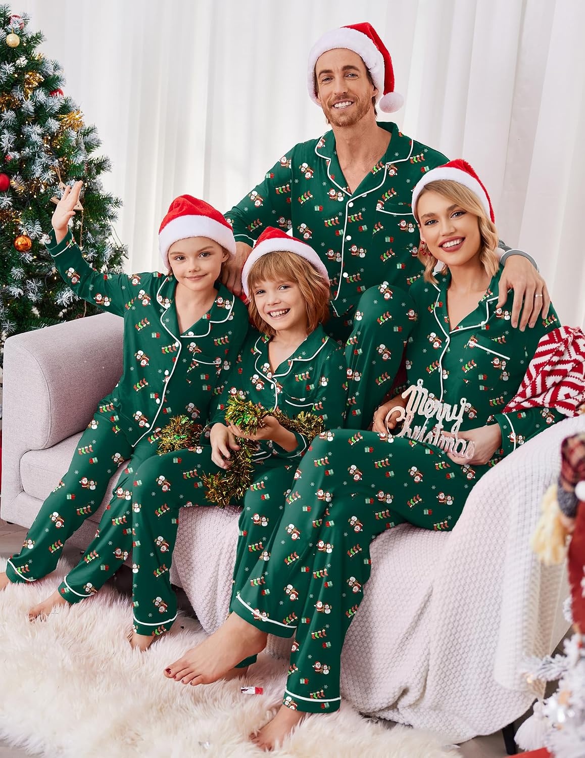 image:imageEkouaer Christmas Family Matching Pajamas Long Sleeve Button Down Pj SetDark GreenCute Pattern
