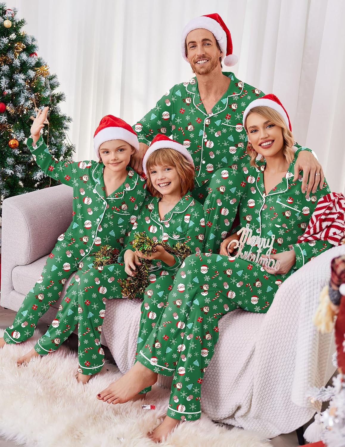 image:imageEkouaer Christmas Family Matching Pajamas Long Sleeve Button Down Pj SetDeep Green Snowman 2