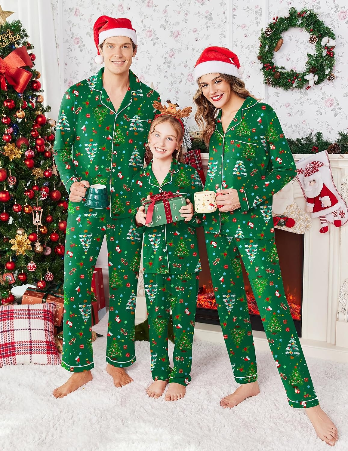 image:imageEkouaer Christmas Family Matching Pajamas Long Sleeve Button Down Pj SetGreen Christmas Tree