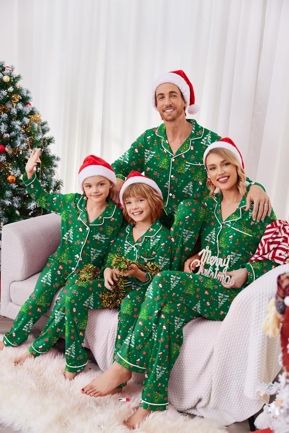 image:imageEkouaer Christmas Family Matching Pajamas Long Sleeve Button Down Pj SetGreen Christmas Tree