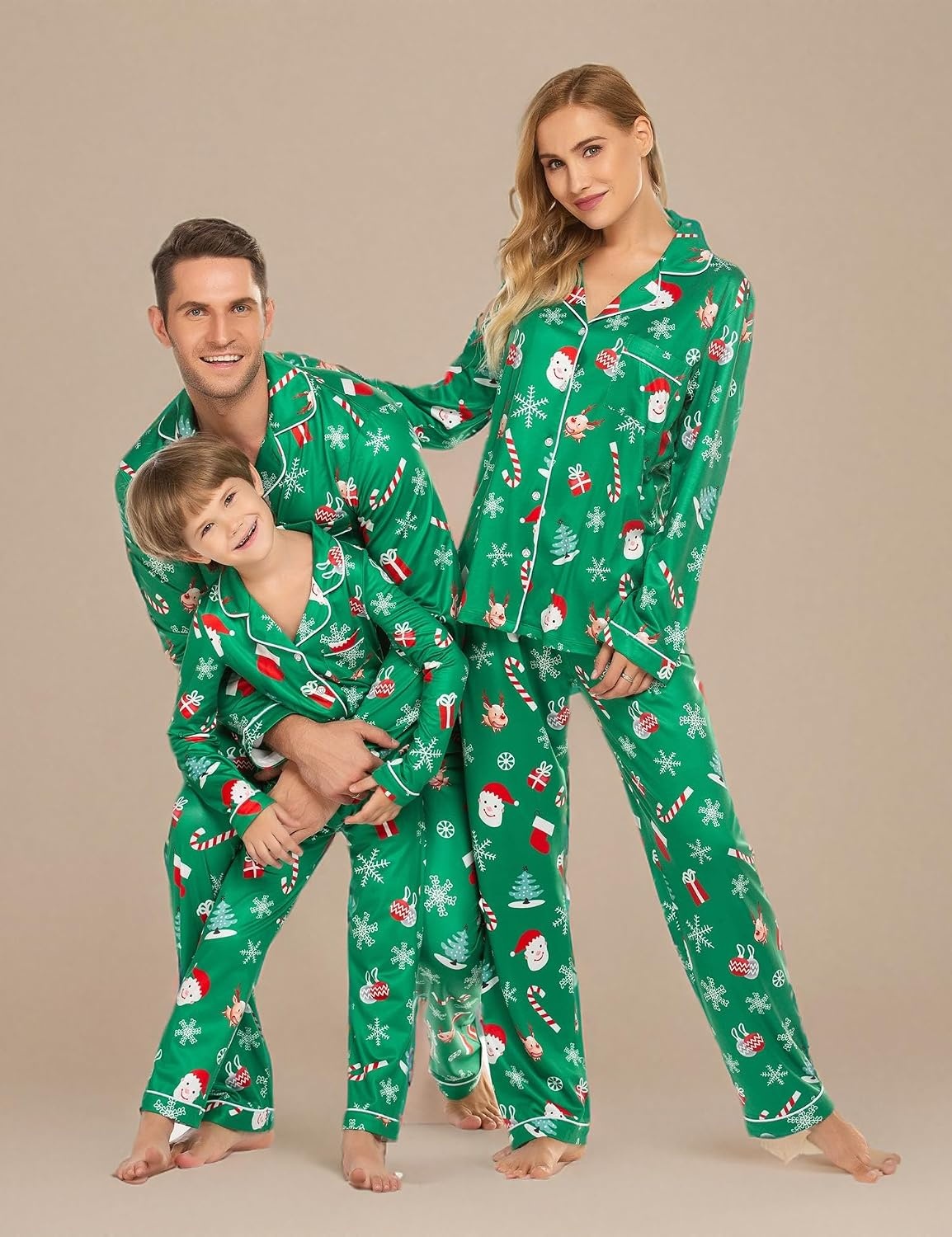 image:imageEkouaer Christmas Family Matching Pajamas Long Sleeve Button Down Pj SetGreenSanta Claus