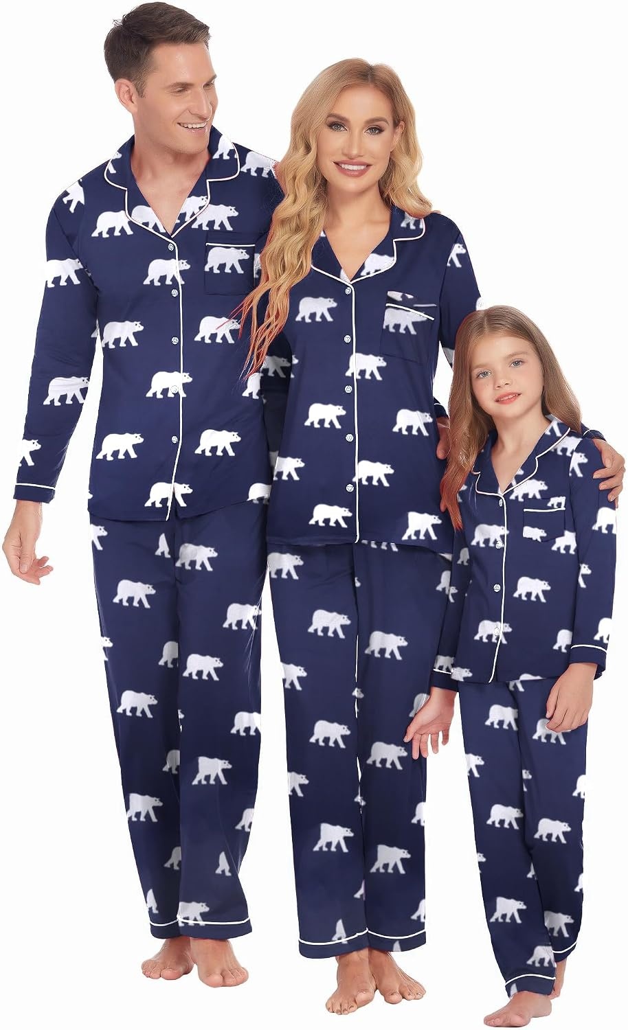 image:imageEkouaer Christmas Family Matching Pajamas Long Sleeve Button Down Pj SetNavy BlueBear