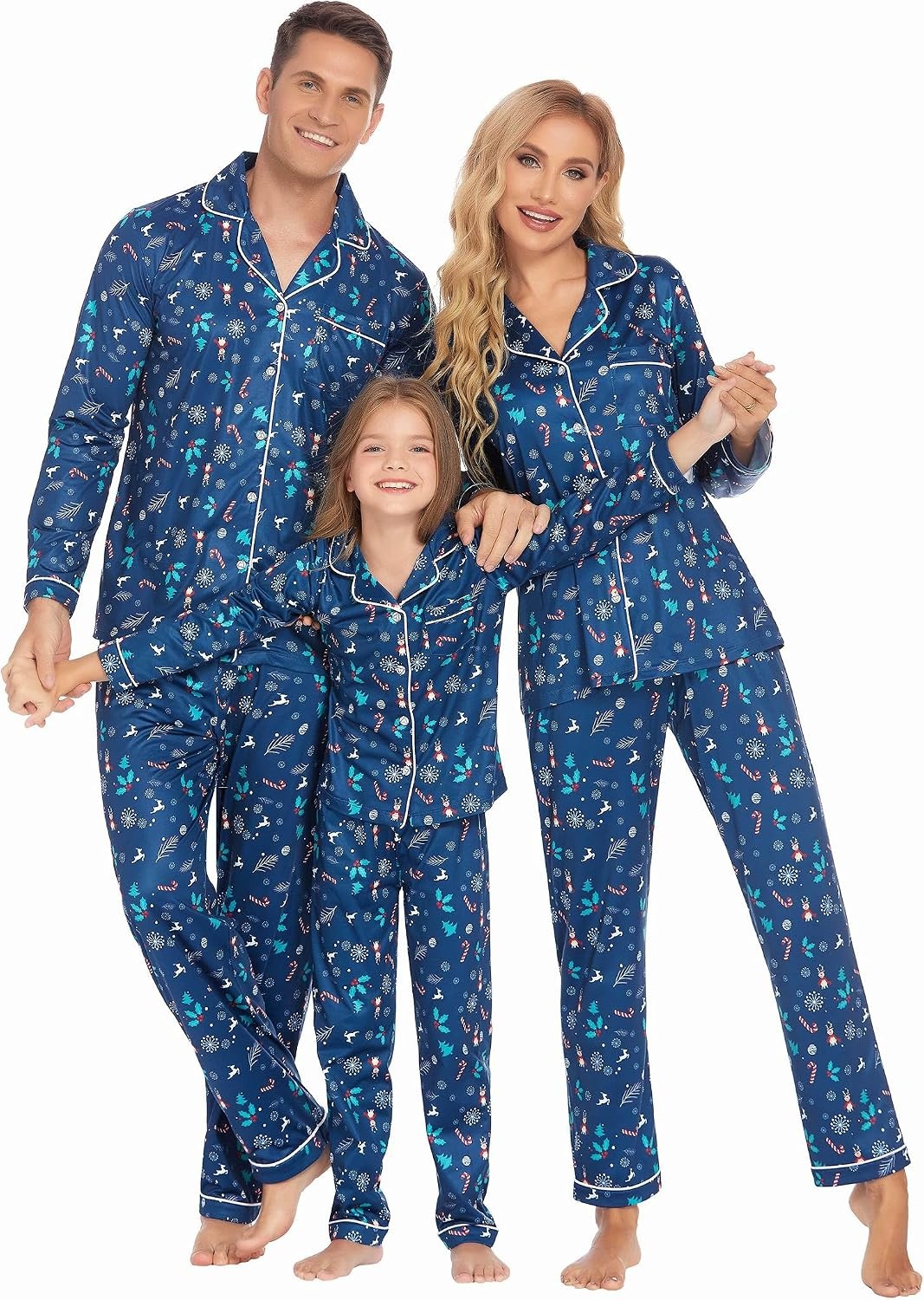 image:imageEkouaer Christmas Family Matching Pajamas Long Sleeve Button Down Pj SetNavy BlueXmas Tree