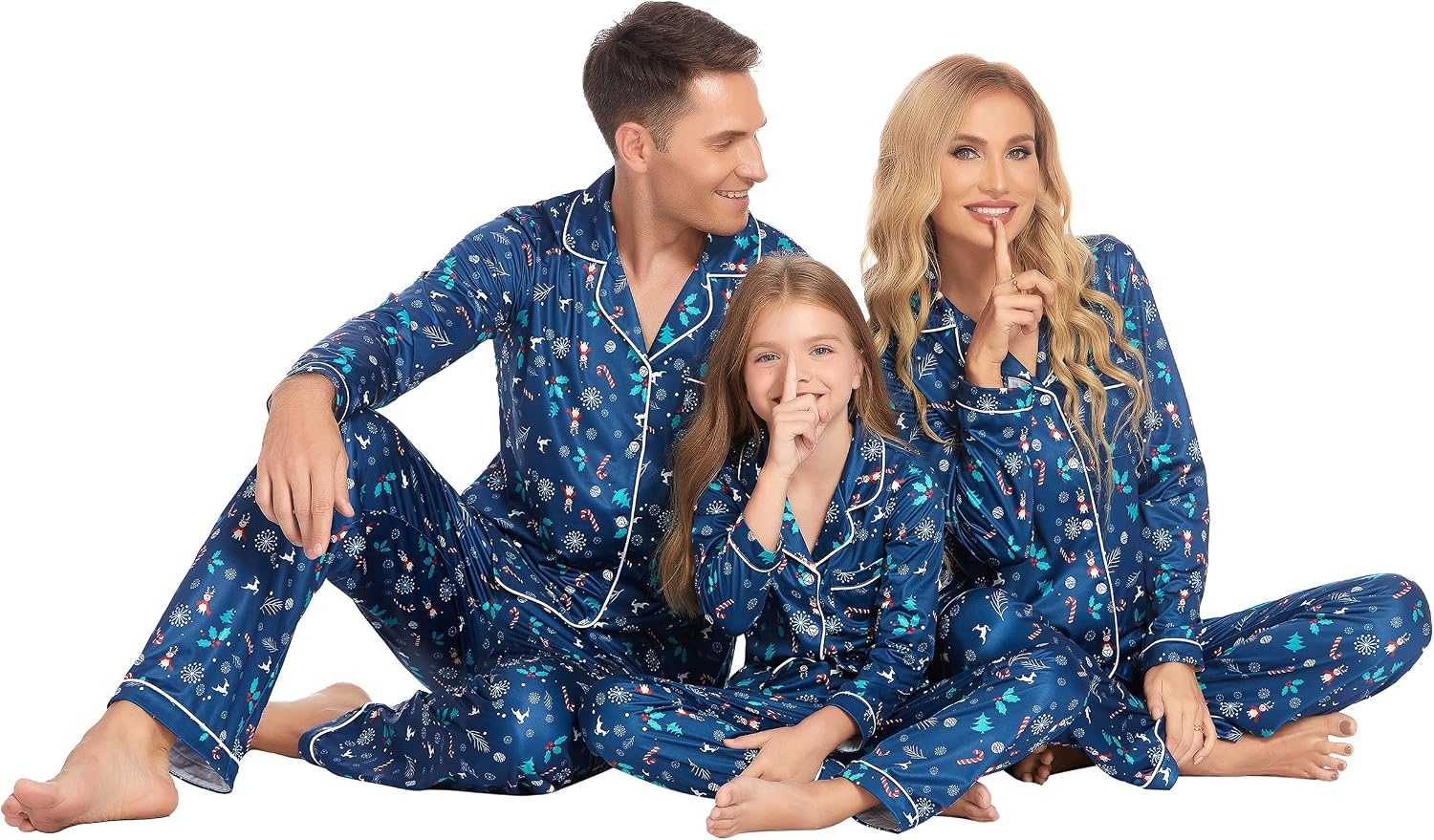 image:imageEkouaer Christmas Family Matching Pajamas Long Sleeve Button Down Pj SetNavy BlueXmas Tree