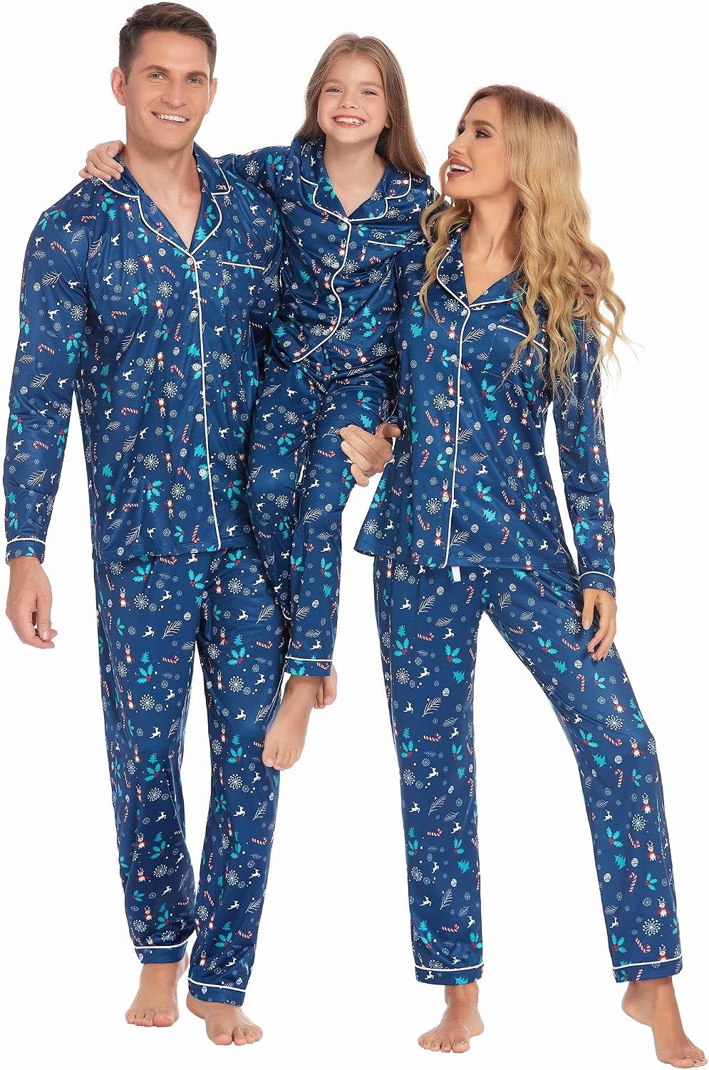 image:imageEkouaer Christmas Family Matching Pajamas Long Sleeve Button Down Pj SetNavy BlueXmas Tree