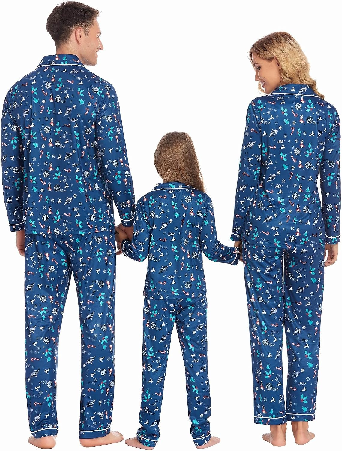 image:imageEkouaer Christmas Family Matching Pajamas Long Sleeve Button Down Pj SetNavy BlueXmas Tree