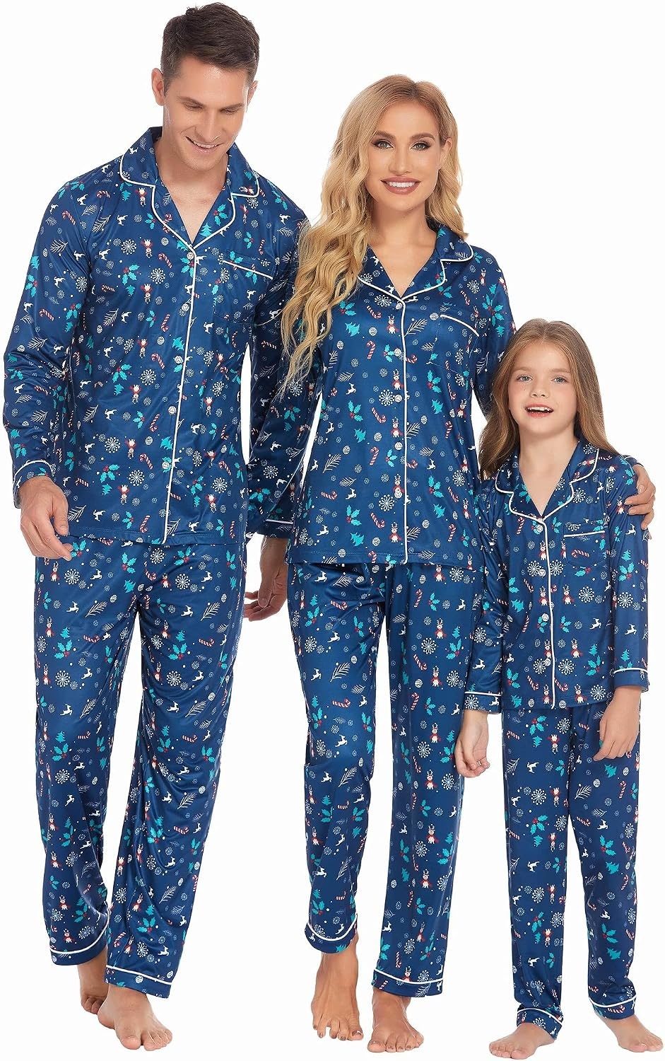 image:imageEkouaer Christmas Family Matching Pajamas Long Sleeve Button Down Pj SetNavy BlueXmas Tree