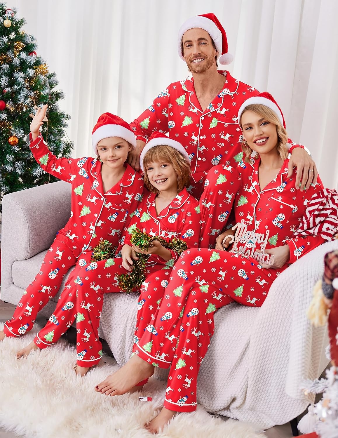 image:imageEkouaer Christmas Family Matching Pajamas Long Sleeve Button Down Pj SetRedXmas Tree