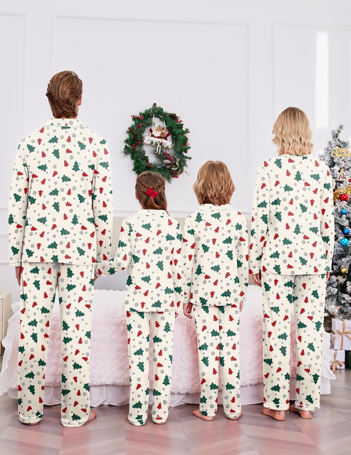 image:imageEkouaer Christmas Family Matching Pajamas Long Sleeve Button Down Pj SetWhitePlaid Tree