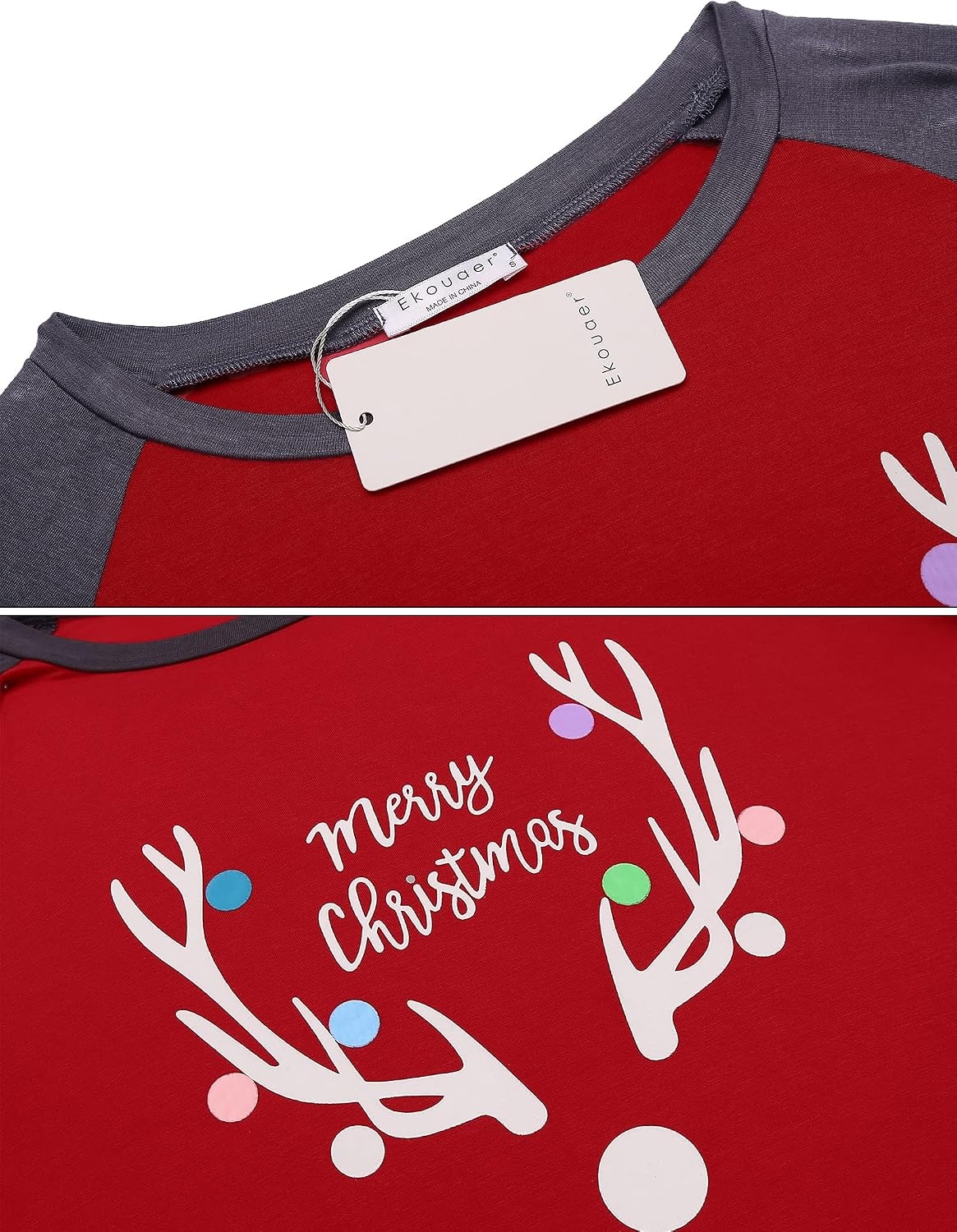 image:imageEkouaer Christmas Pajamas for Women Cute Print Long Sleeve Pj Lounge SetPattern4antlers
