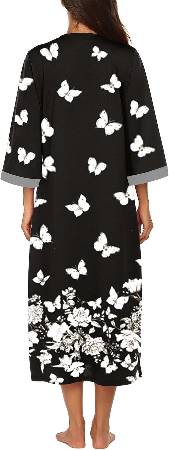 image:imageEkouaer Robes for Women Zipper Robe 34 Sleeves Housecoat with PocketsStyle 1pat10