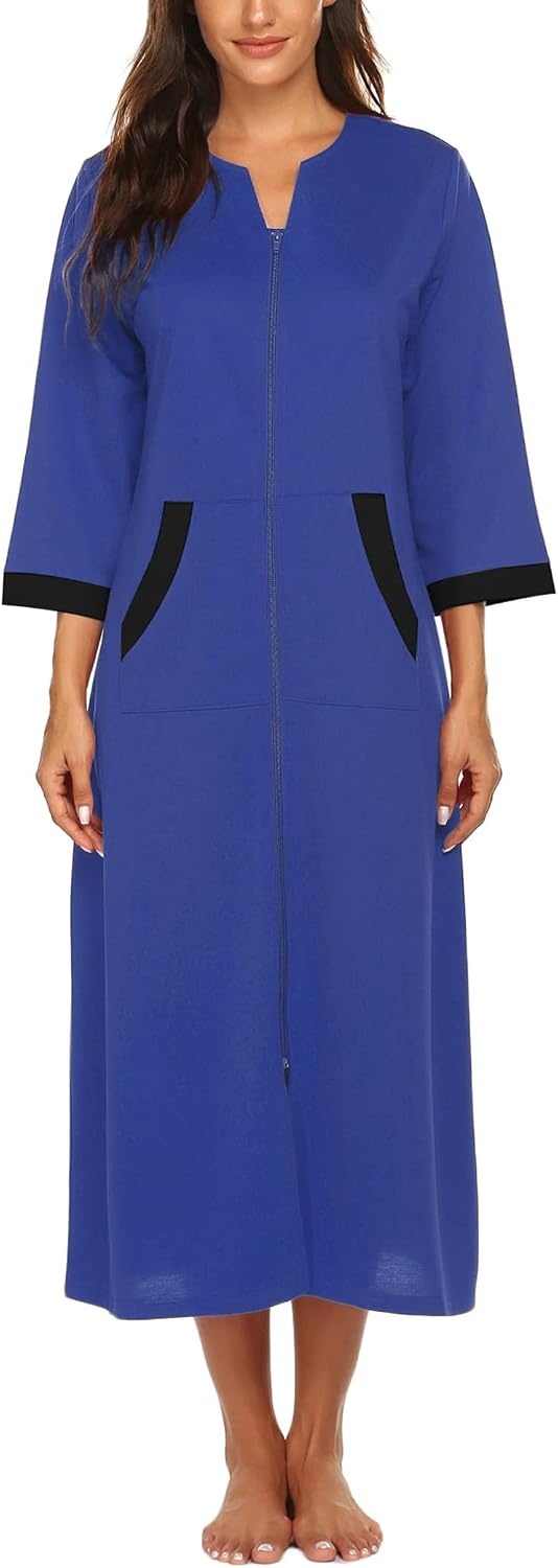 image:imageEkouaer Robes for Women Zipper Robe 34 Sleeves Housecoat with PocketsStyle 1snorkel Blue