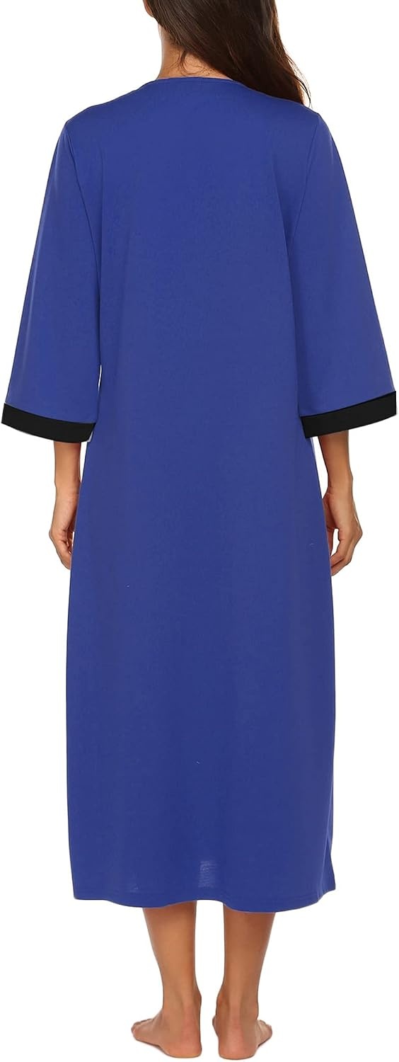 image:imageEkouaer Robes for Women Zipper Robe 34 Sleeves Housecoat with PocketsStyle 1snorkel Blue