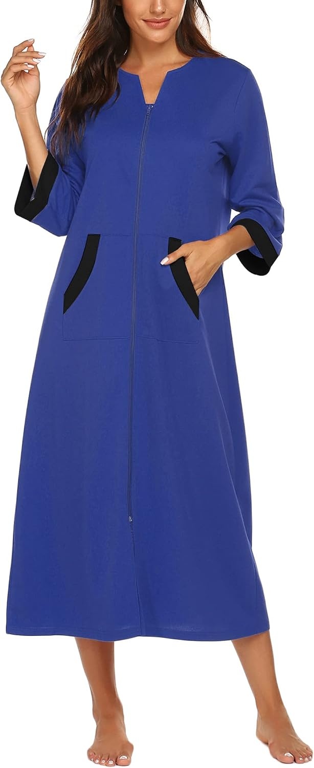 image:imageEkouaer Robes for Women Zipper Robe 34 Sleeves Housecoat with PocketsStyle 1snorkel Blue
