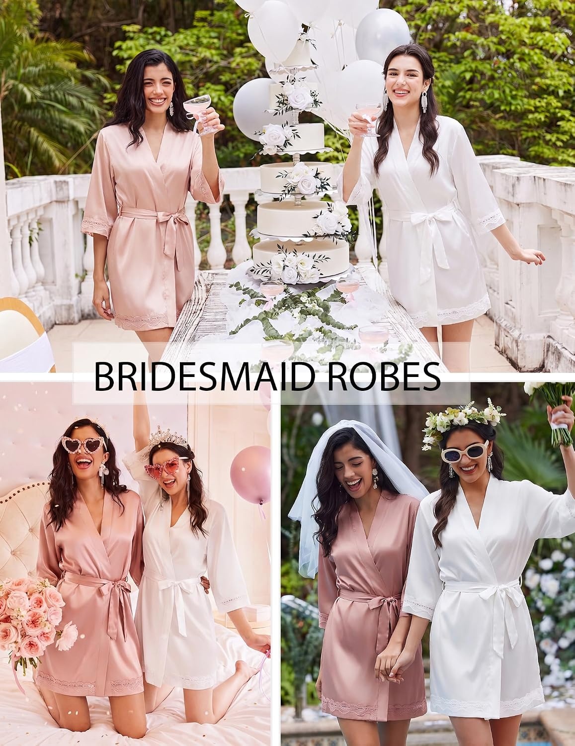 image:imageEkouaer Women Silky Satin Robe Lace Bridesmaid Bathrobes Kimono LoungewearDeep Pinkbean Paste