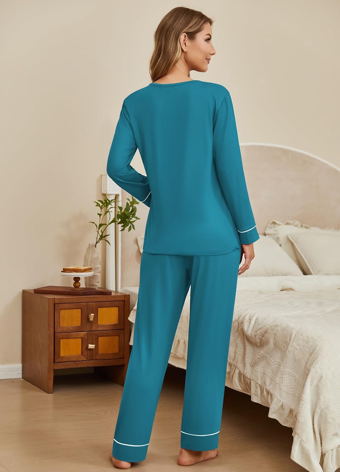 image:imageEkouaer Womens Pajamas Sets 2 Piece PJs Long Sleeve Sleepwear LoungewearBlue Green