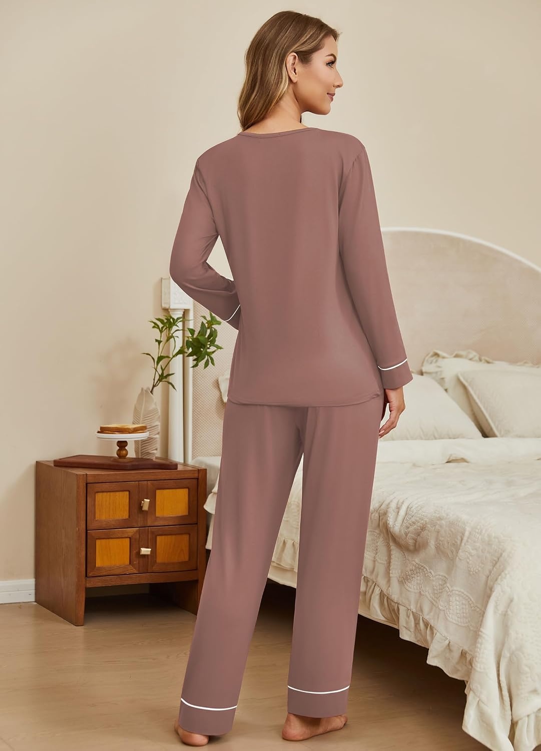 image:imageEkouaer Womens Pajamas Sets 2 Piece PJs Long Sleeve Sleepwear LoungewearBrown