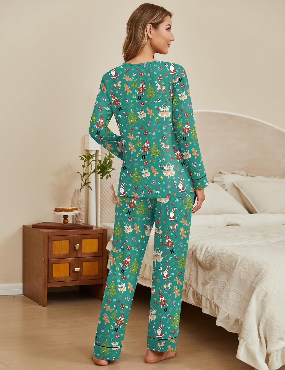 image:imageEkouaer Womens Pajamas Sets 2 Piece PJs Long Sleeve Sleepwear LoungewearChristmas Green Elf