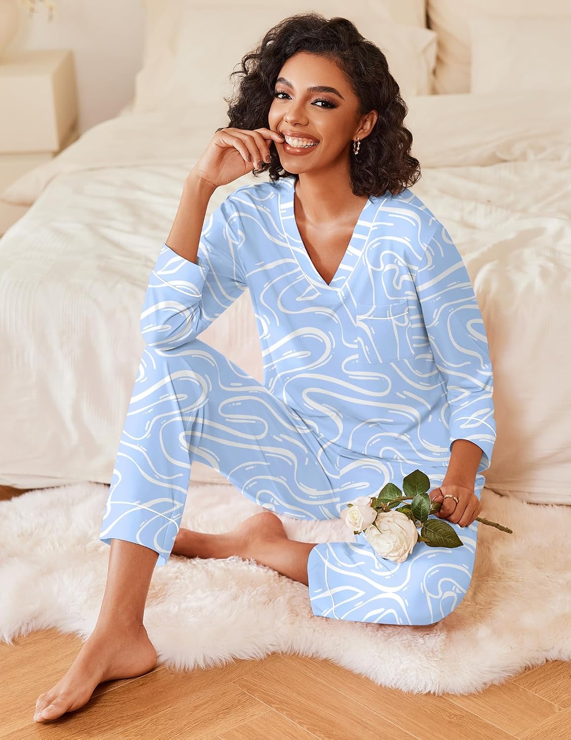 image:imageEkouaer Womens Pajamas Sets 2 Piece PJs Long Sleeve Sleepwear LoungewearCurvy