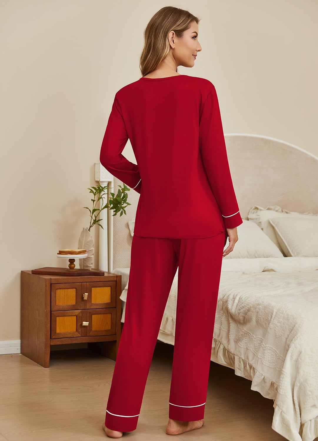 image:imageEkouaer Womens Pajamas Sets 2 Piece PJs Long Sleeve Sleepwear LoungewearDeep Red