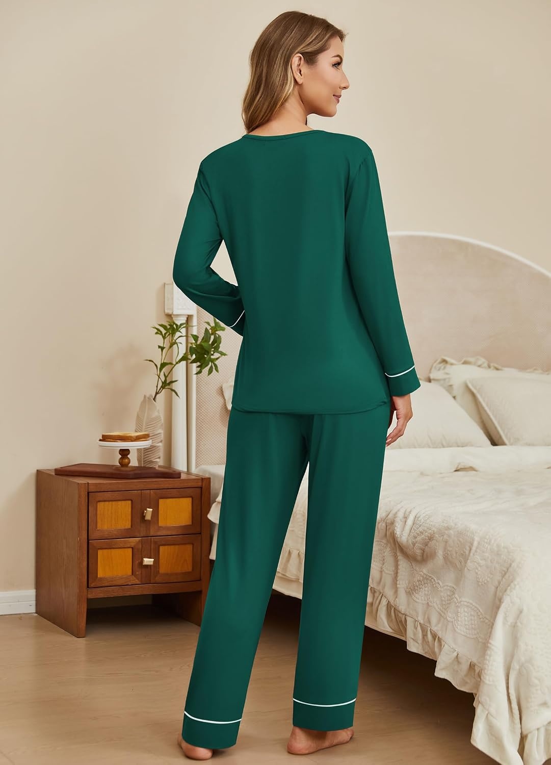 image:imageEkouaer Womens Pajamas Sets 2 Piece PJs Long Sleeve Sleepwear LoungewearLake Green