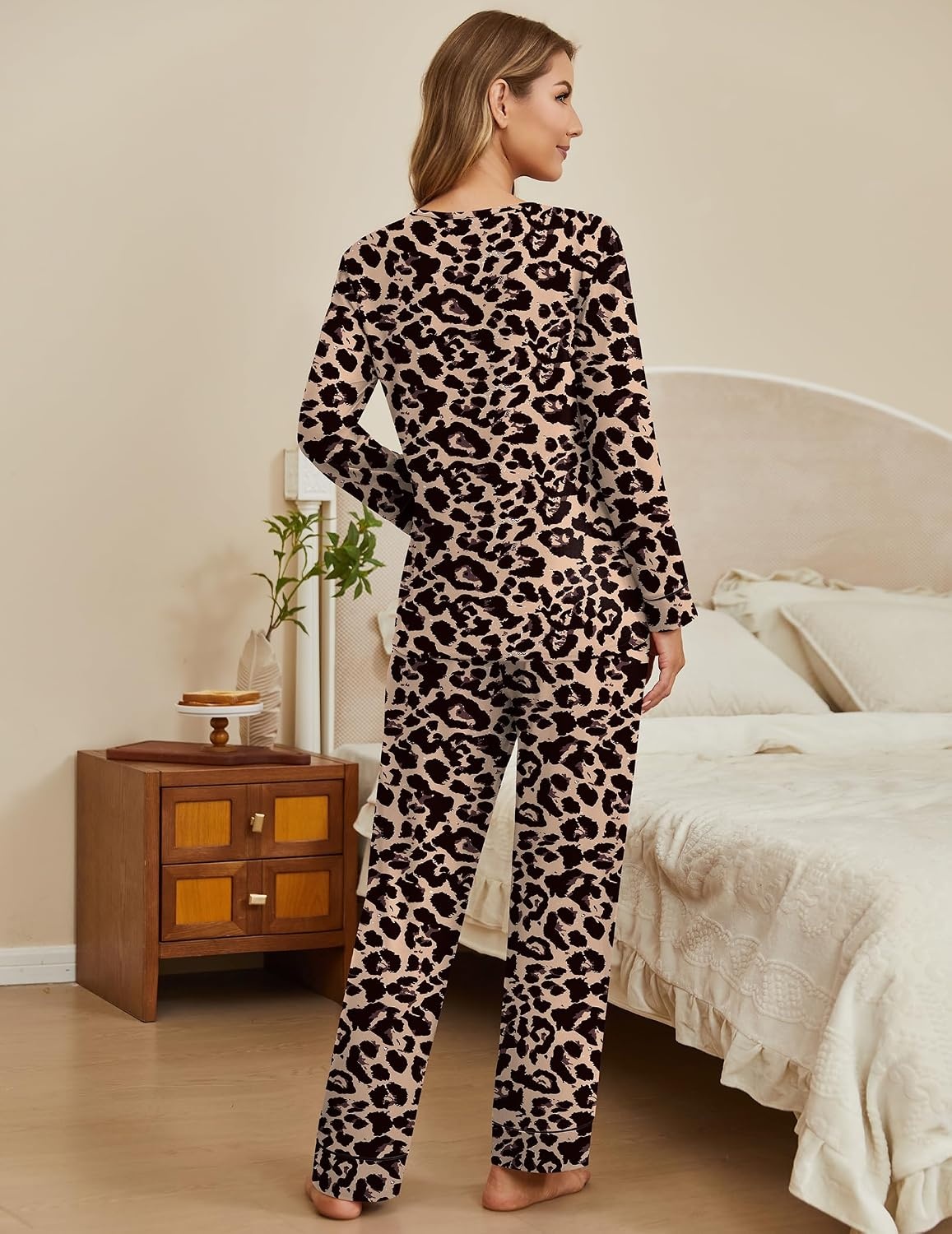 image:imageEkouaer Womens Pajamas Sets 2 Piece PJs Long Sleeve Sleepwear LoungewearLeopard