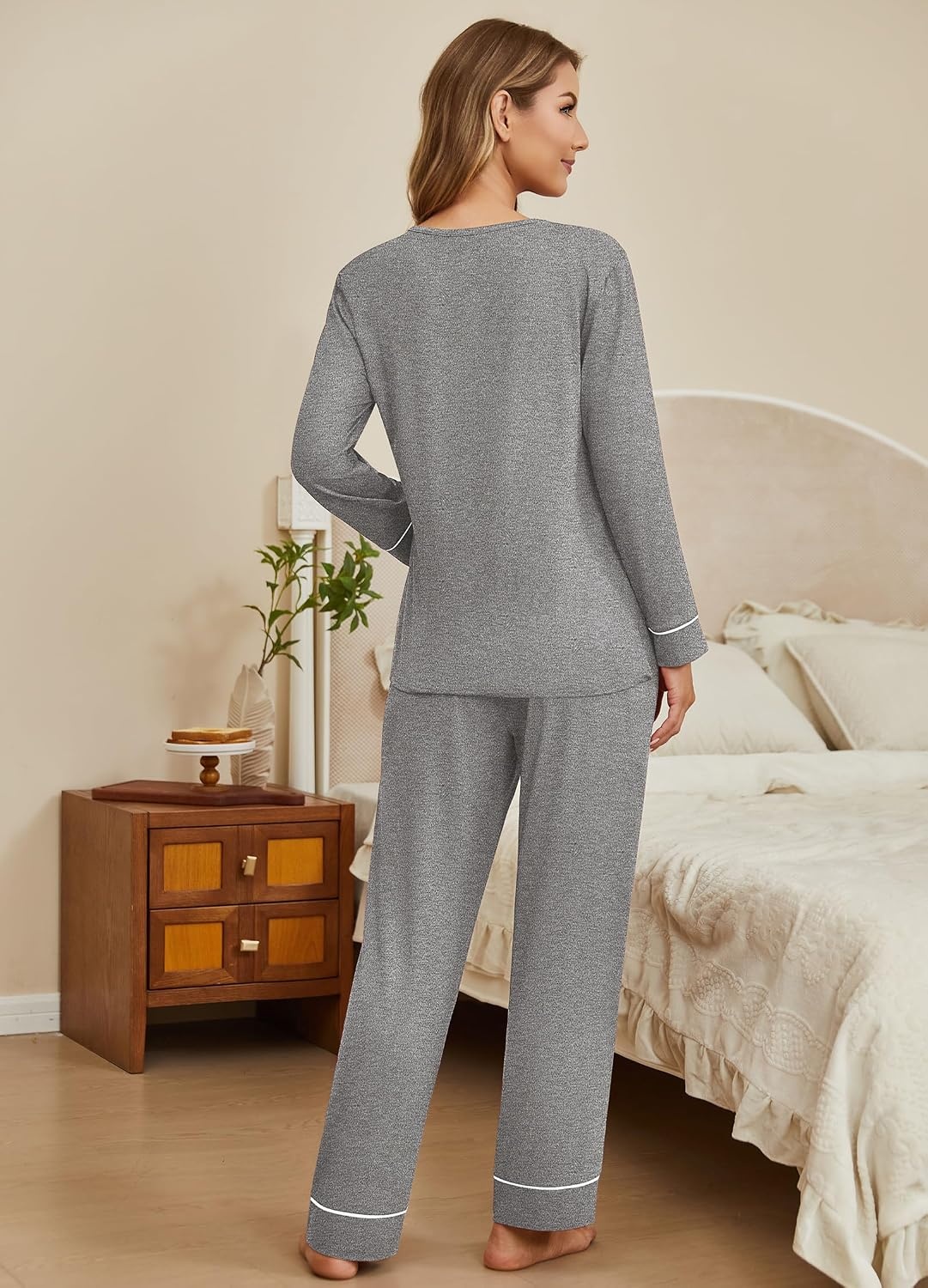 image:imageEkouaer Womens Pajamas Sets 2 Piece PJs Long Sleeve Sleepwear LoungewearMedium Grey