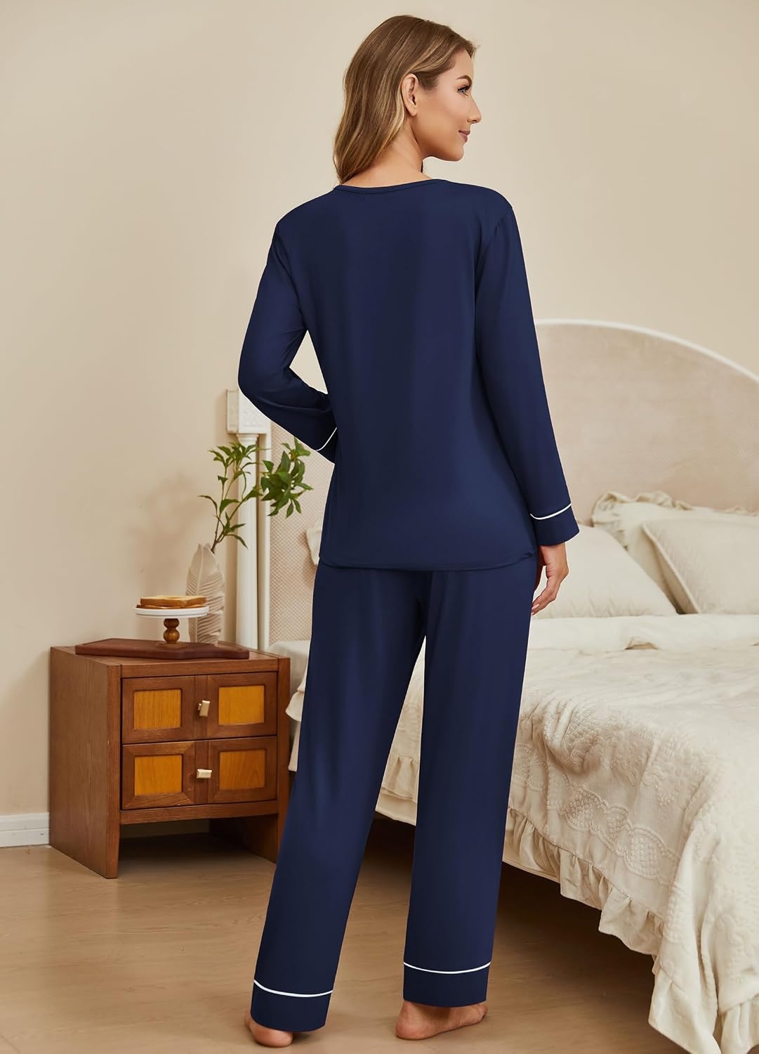image:imageEkouaer Womens Pajamas Sets 2 Piece PJs Long Sleeve Sleepwear LoungewearNavy Blue