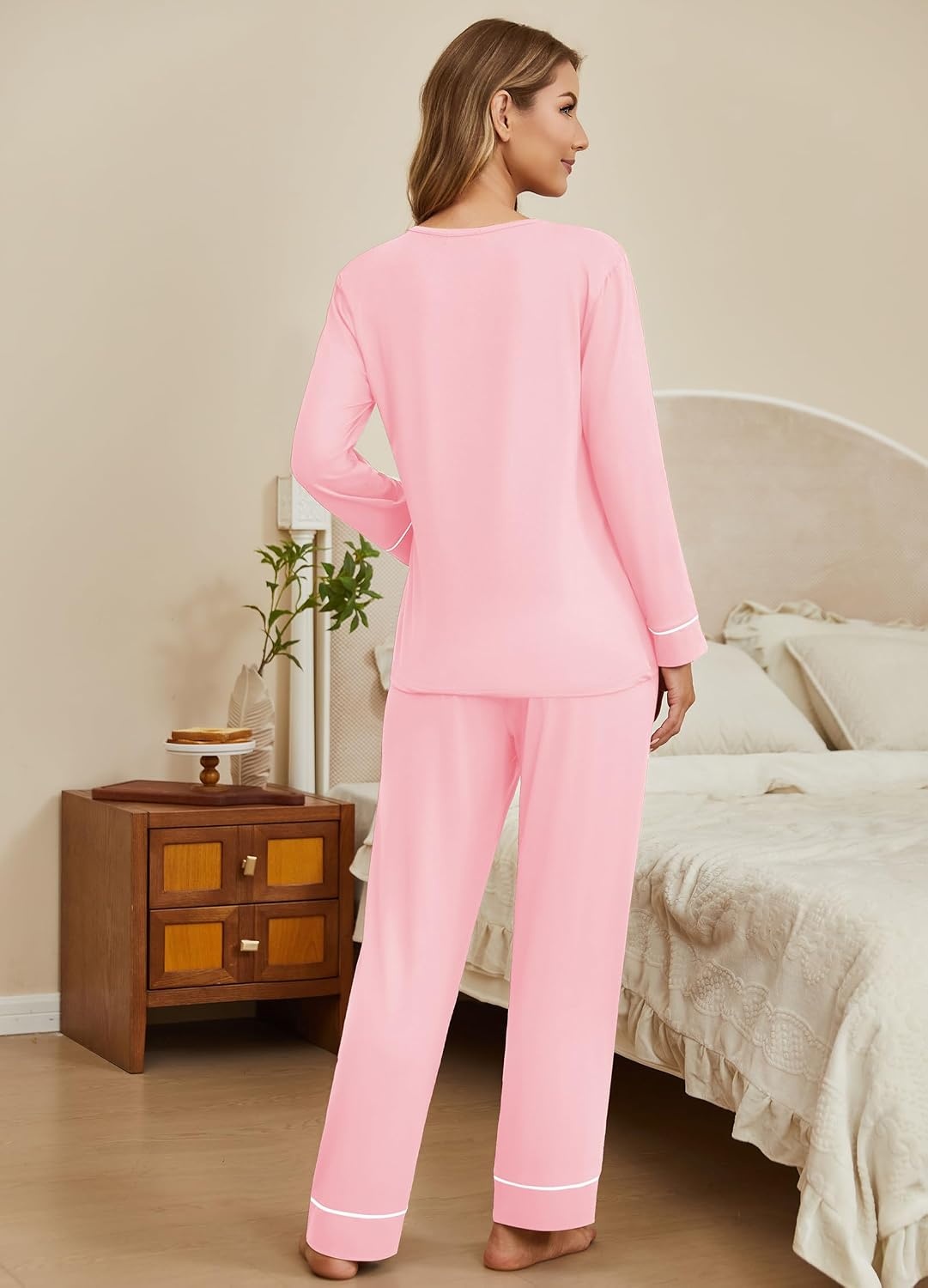 image:imageEkouaer Womens Pajamas Sets 2 Piece PJs Long Sleeve Sleepwear LoungewearPink
