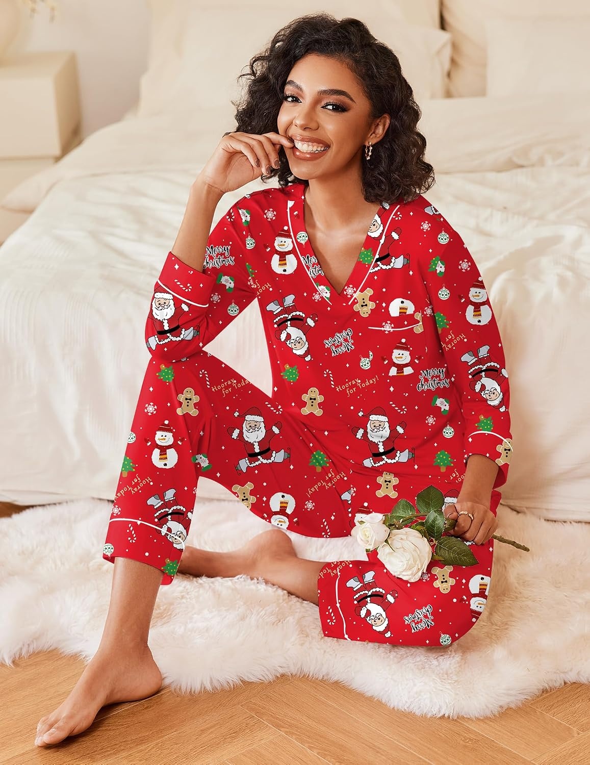 image:imageEkouaer Womens Pajamas Sets 2 Piece PJs Long Sleeve Sleepwear LoungewearRed Christmas