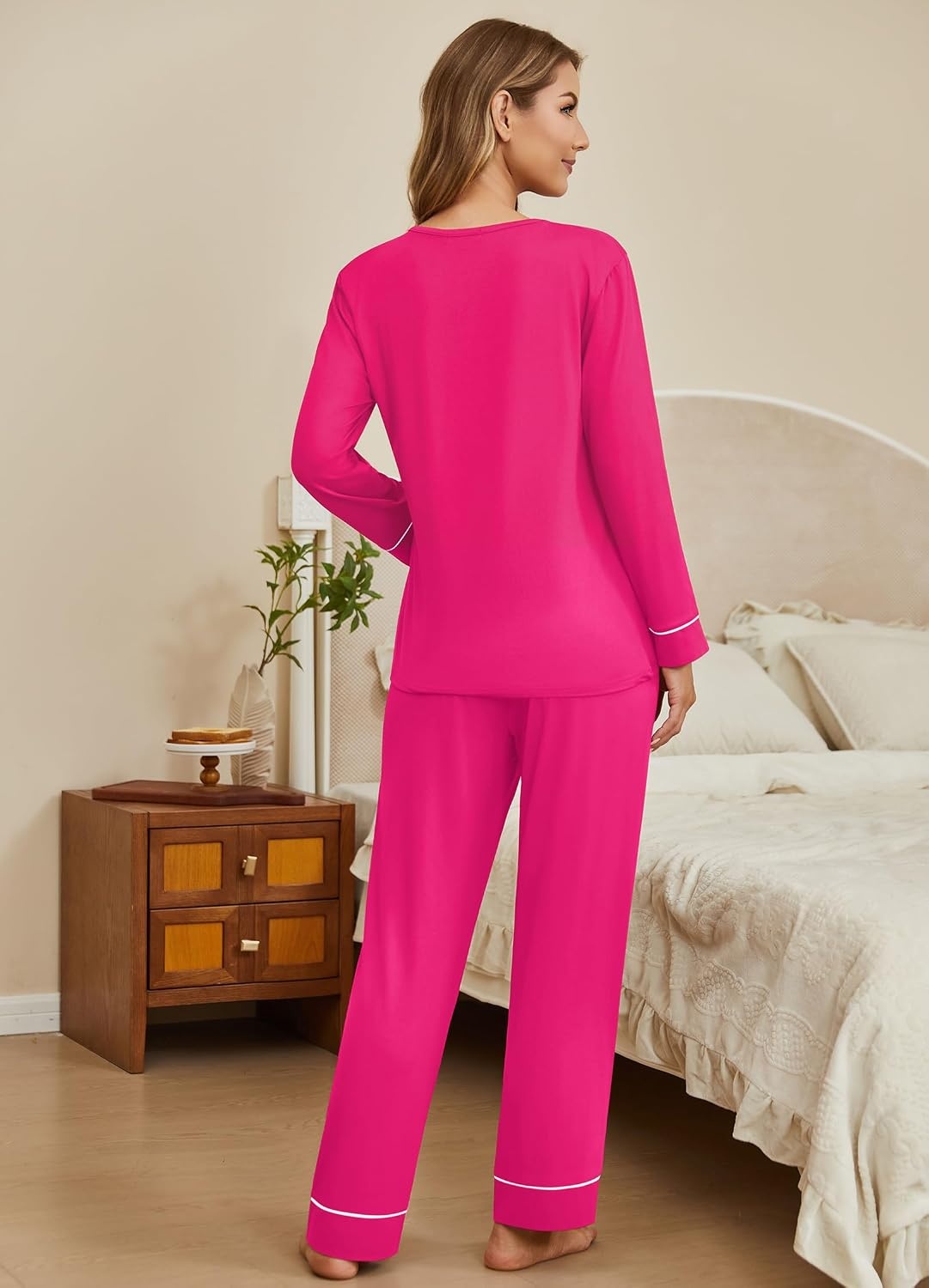 image:imageEkouaer Womens Pajamas Sets 2 Piece PJs Long Sleeve Sleepwear LoungewearRose Red