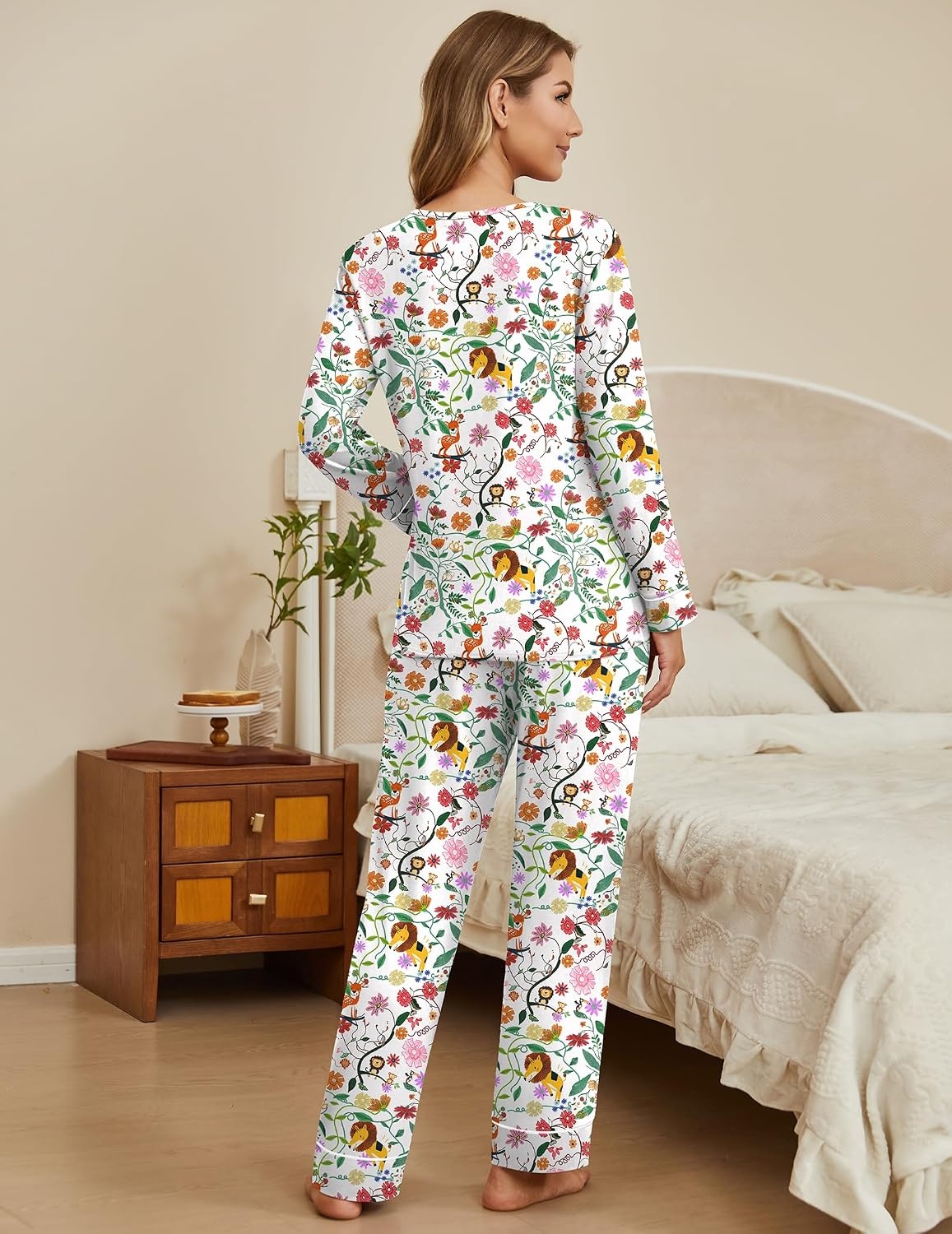image:imageEkouaer Womens Pajamas Sets 2 Piece PJs Long Sleeve Sleepwear LoungewearWhite Animals