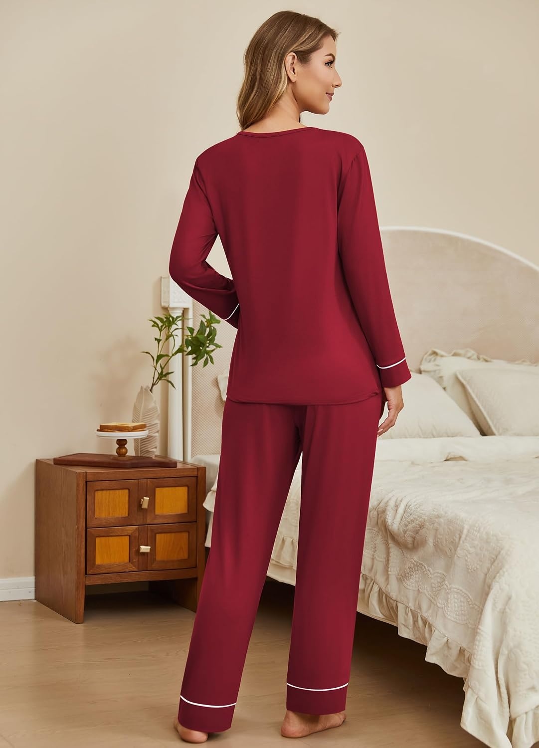 image:imageEkouaer Womens Pajamas Sets 2 Piece PJs Long Sleeve Sleepwear LoungewearWine Red
