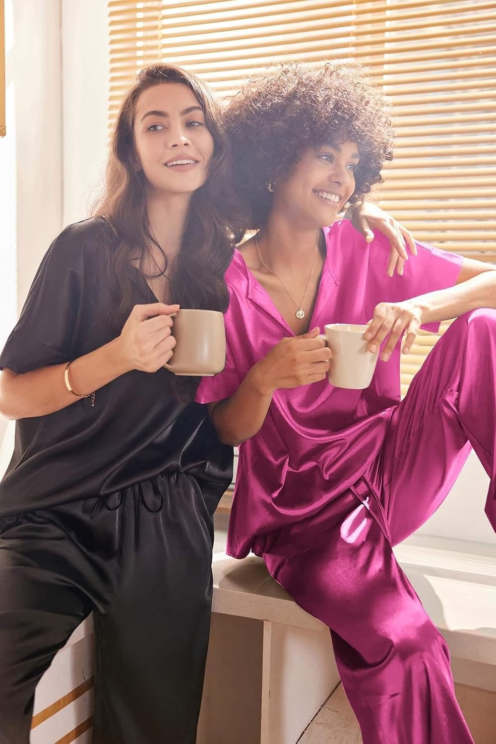 image:imageEkouaer Womens Satin Silky Pajama Set 2 Piece V Neck Silk Pjs with PocketPlum