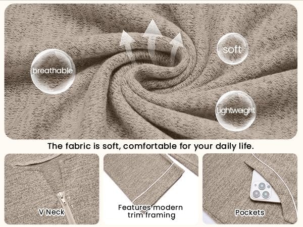 image:imageEkouaer Zipper Robes for Women 34 Sleeve Bathrobe Lightweight House CoatsKhaki