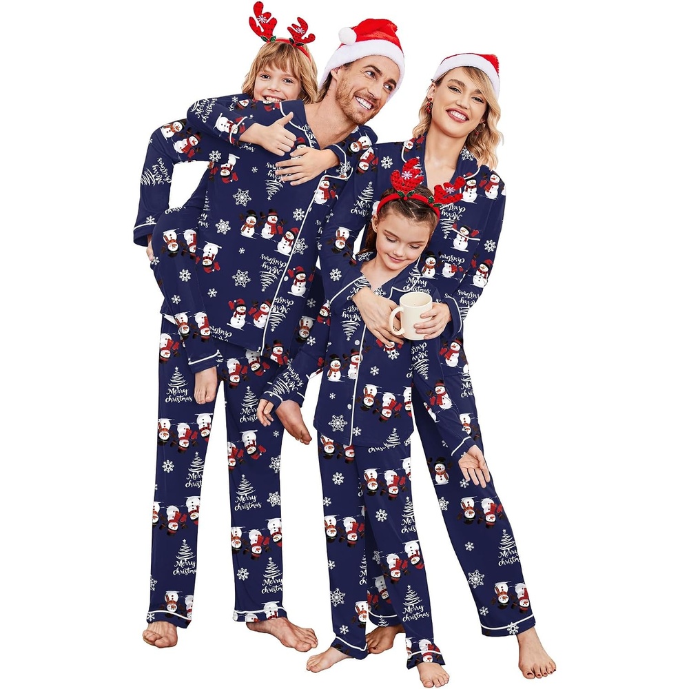 image:imageEkouaer Christmas Family Matching Pajamas Long Sleeve Button Down Pj SetChristmas Navy