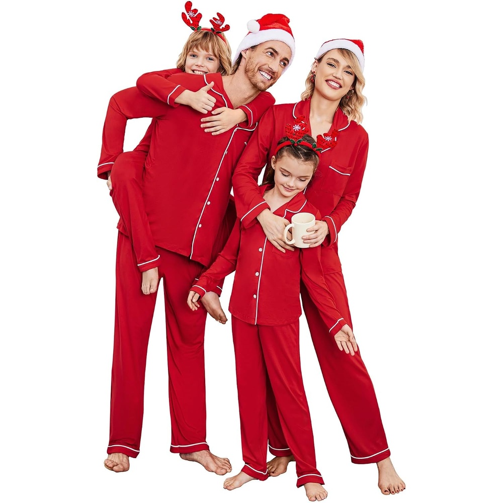 image:imageEkouaer Christmas Family Matching Pajamas Long Sleeve Button Down Pj SetChristmas Red