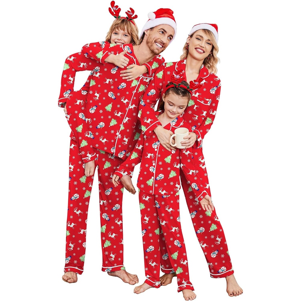 image:imageEkouaer Christmas Family Matching Pajamas Long Sleeve Button Down Pj SetRedXmas Tree