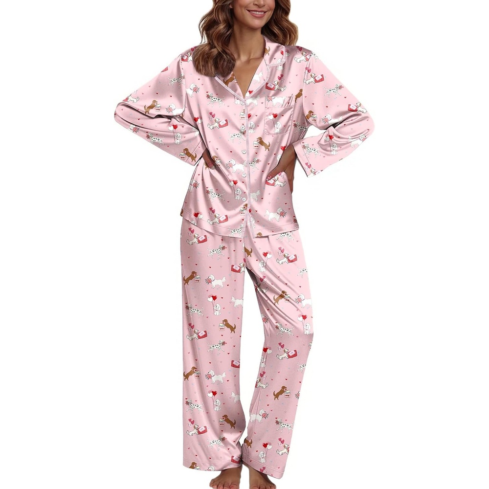 image:imageEkouaer Pajamas For Women Silk Pjs Long Sleeve Button Down Lounge Sets2pink Heart