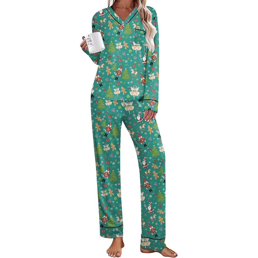image:imageEkouaer Womens Pajamas Sets 2 Piece PJs Long Sleeve Sleepwear LoungewearChristmas Green Elf