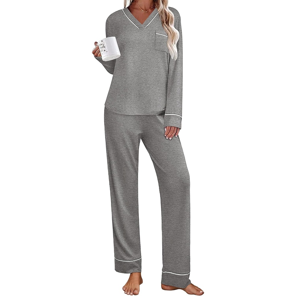 image:imageEkouaer Womens Pajamas Sets 2 Piece PJs Long Sleeve Sleepwear LoungewearMedium Grey