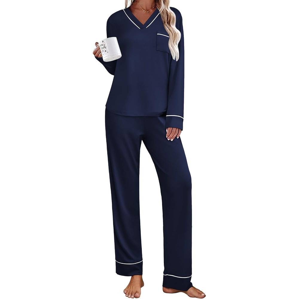 image:imageEkouaer Womens Pajamas Sets 2 Piece PJs Long Sleeve Sleepwear LoungewearNavy Blue