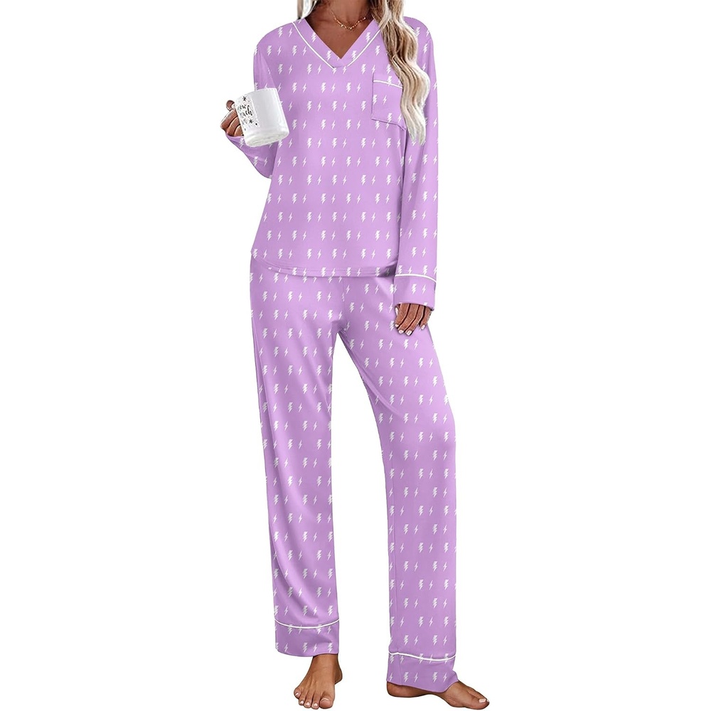 image:imageEkouaer Womens Pajamas Sets 2 Piece PJs Long Sleeve Sleepwear LoungewearPurple Lightning