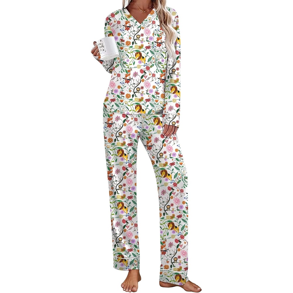 image:imageEkouaer Womens Pajamas Sets 2 Piece PJs Long Sleeve Sleepwear LoungewearWhite Animals