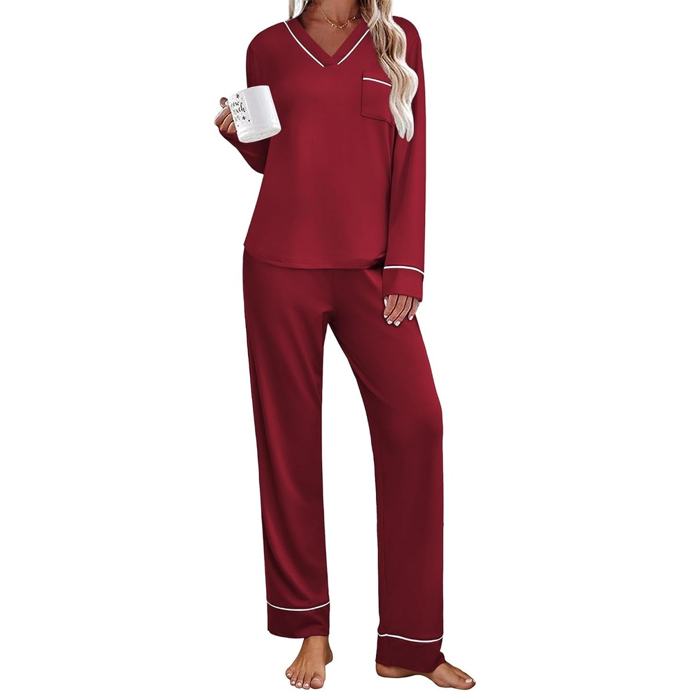 image:imageEkouaer Womens Pajamas Sets 2 Piece PJs Long Sleeve Sleepwear LoungewearWine Red