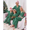 Ekouaer Christmas Family Matching Pajamas Long Sleeve Button Down Pj Set(Dark Green/Snowflake)